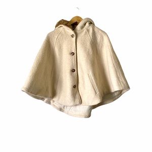 NWT Wool Hooded Fur Oversized Poncho Coat